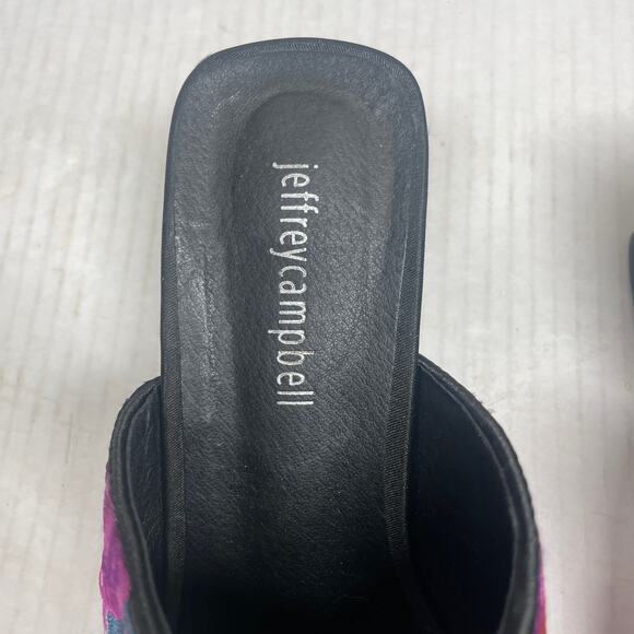Jeffrey Campbell Black Purple Peep Toe Floral Embroidered Sandal Heels Sz 7.5 - Picture 2 of 7